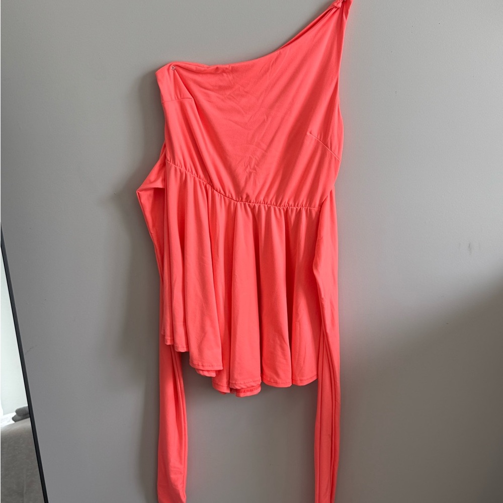 Fashion Nova Vibrant Coral Asymmetrical Romper